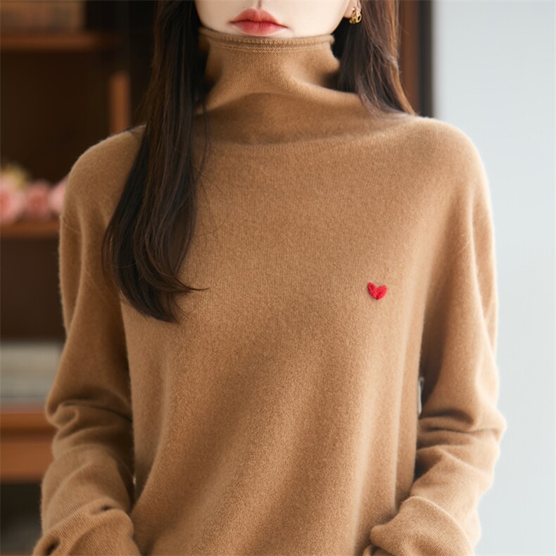 2025年秋季通勤单件宽松长袖时尚百搭通勤简约休闲堆堆领羊毛衫，女装羊毛衫，贝美羊绒