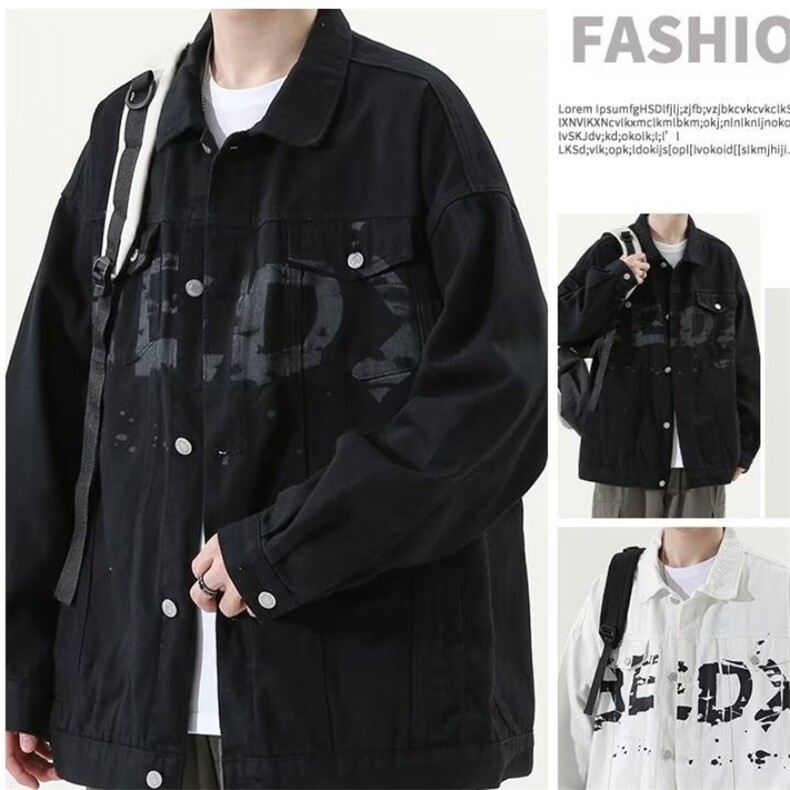 春秋季新款印花字母痞帅美式潮牌牛仔外套男宽松夹克JKY856-P49，男装工装外套，星座208-5