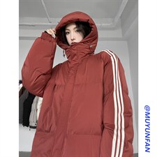 冬季港风三条杠撞色连帽棉衣加绒加厚拼色加厚棉衣外套MY6088P90，男装棉衣，电商A128