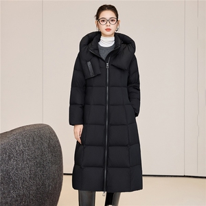 韩版加长款过膝羽绒服2025冬季连帽立领防风A字宽松棉袄图片