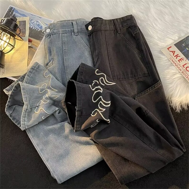 高街vibe牛仔裤男女潮牌复古美式痞帅直筒裤宽松休闲裤NK5735-P43图片