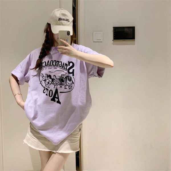T0710-P25紫罗兰超显白学生情侣美式复古纯棉印花短袖,男装T恤,星座617A-2