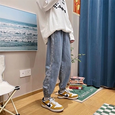 束脚牛仔裤男潮流百搭ins港风春秋痞帅直筒宽松阔腿裤子N881-p45，男装牛仔裤，星座1008-1