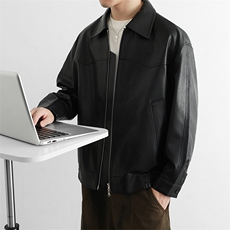 青年外套开衫上衣2025秋装新款男夹克翻领休闲宽松皮衣长袖，男装皮衣，星座914