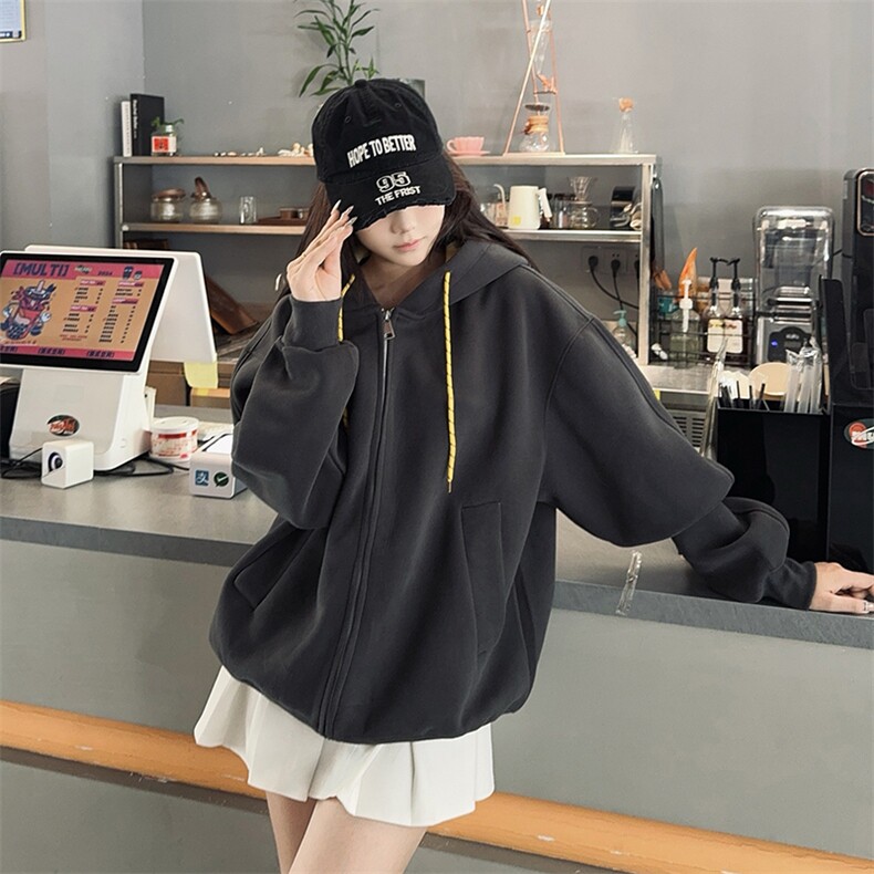 抖音得物二开美式高街重磅结构双层撞色连帽卫衣开衫外套W116，男装卫衣，电商A486