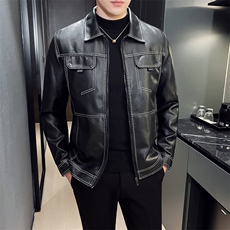 2024秋冬皮衣夹克修身翻领PU机车皮衣外套男py56603-p98M-4XL，男装皮衣，电商D303