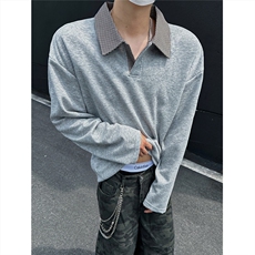模特千鸟格翻领polo衫老钱风卫衣外套W988/特P28灰色8，男装Polo衫，电商A094