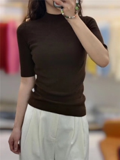 半高领精纺短袖女，女装T恤，挚尚羊绒