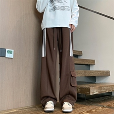秋季内景条纹阔腿工装裤男潮运动宽松休闲长裤子YD00254/P65，男装工装外套，电商B316