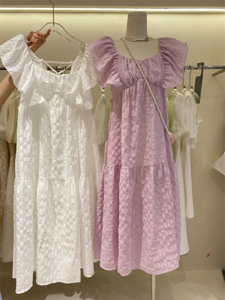 现货夏季新款设计款小飞袖连衣裙，女装连衣裙，YI MAN