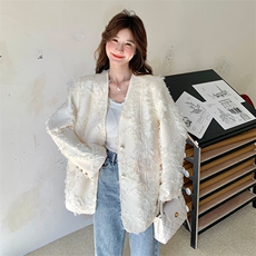 米白色毛毛西装外套2C317A-8507-P140-K198，女装西装，2C317A