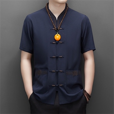 2024风唐装短袖衬衫男夏季中老年风新中式汉服MJ5103-P65，男装衬衫，星座1105-3