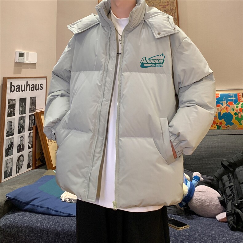 港风冬季字母印花休闲百搭宽松连帽棉服A247-MY226特批95控158图片
