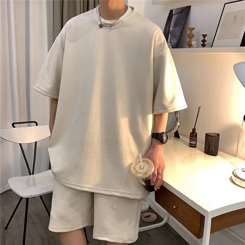 1港风模麂皮绒大码M-5XL短TDT8766P23DK8767P32套装TZ8757P55，男装休闲套装，星座226-2