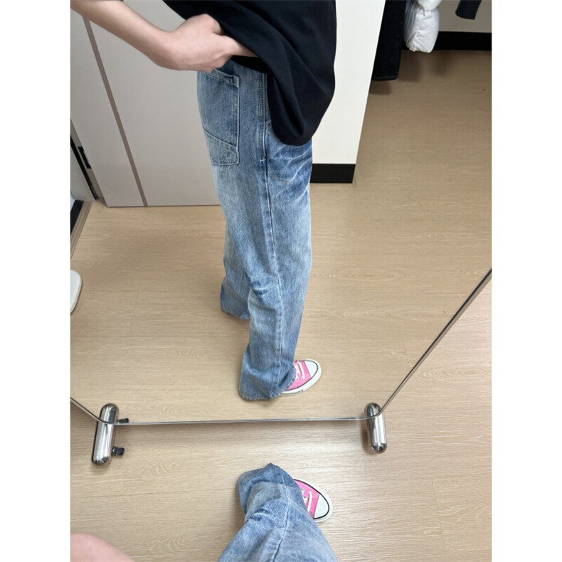 【有货】NZ455HH-特P42冰蓝闪电纹水洗牛仔裤男女直筒裤子,男装牛仔裤,星座1007（原301D）