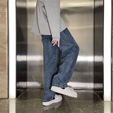 牛仔男宽松直筒韩版潮流百搭裤子潮牌阔脚休闲长裤A080-9239-P35，男装休闲裤，电商A080