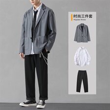 ins学院风套装男潮牌宽松韩版潮流休闲西装搭配三件套DF148T，男装西服，电商A102