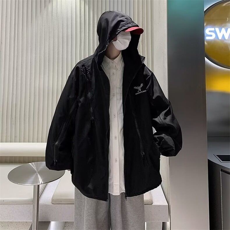美式防水牛津布冲锋衣男拉链机能连帽户外宽松休闲外套JK0530-P55,男装夹克,星座308B-1