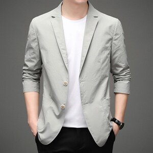 男士2023春季新款长袖外套薄款商务休闲潮流简约纯色西服外套男装图片