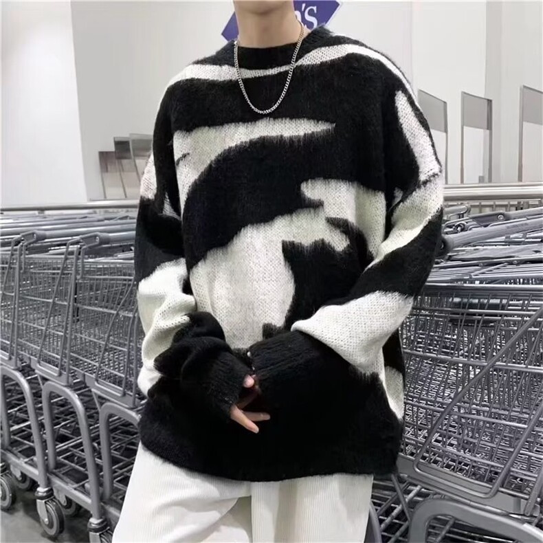 YM14-P45美式慵懒风毛衣男生冬季新款高级感圆领小众设计感,男装针织衫/毛衣,电商B323A