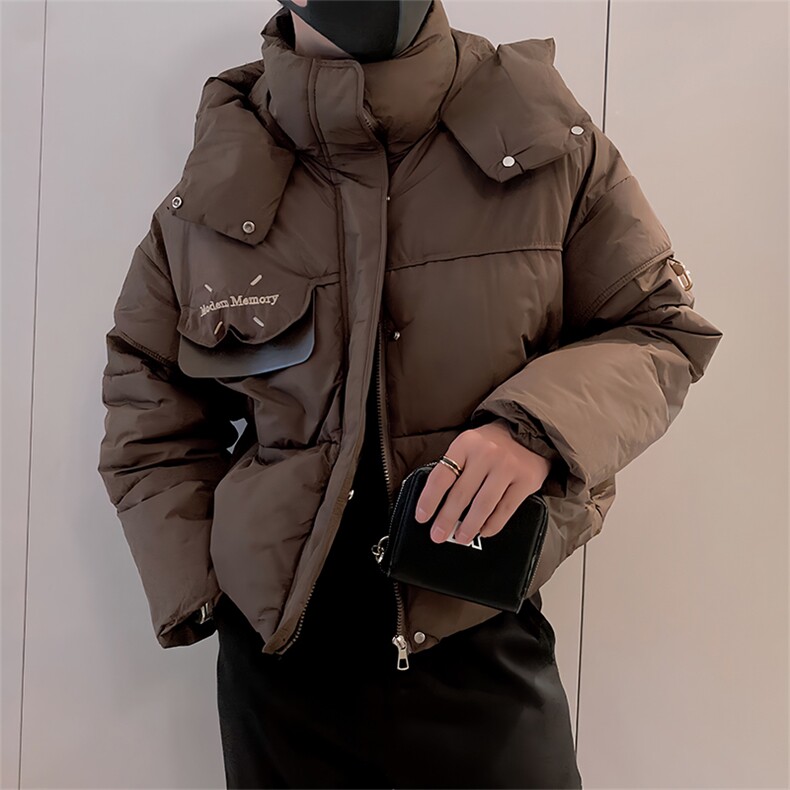 B23/P108控148冬季复古美拉德色系刺绣字母连帽棉衣外套男咖首1,男装棉衣,星座305B