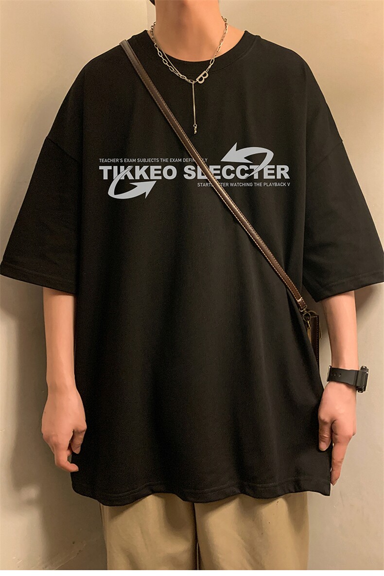 纯棉潮流宽松五分袖上衣夏季字母印花男士短袖T恤D328-T351-P25,男装T恤,电商D328