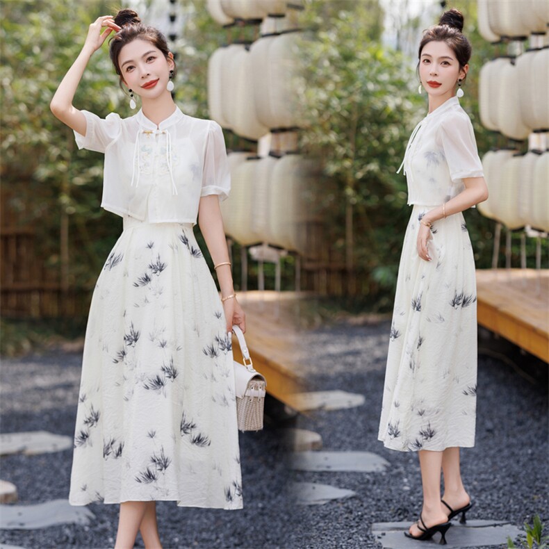 洋气时尚套装女2024夏季新款女装复古名族风吊带连衣裙两件套现货，女装套装/套裙，慧尚依恋