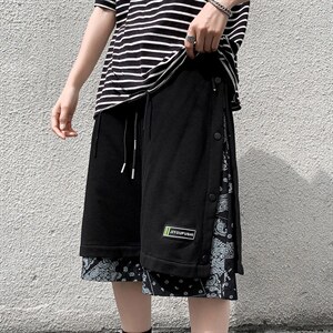 新款短裤男夏季外穿潮牌宽松五分裤假两件休闲排扣中裤子D984-p28,男装牛仔裤,星座1008-2