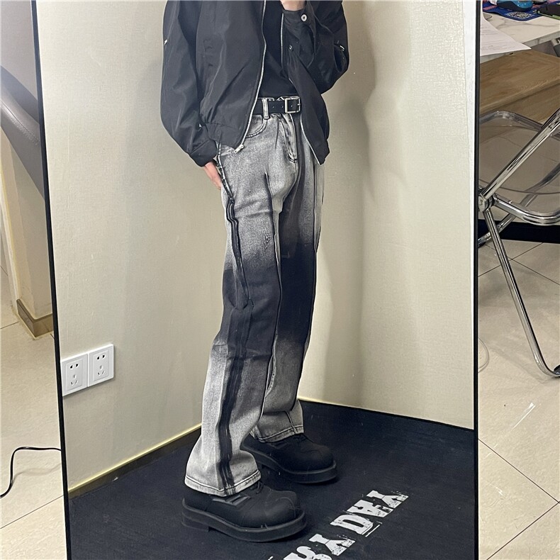 <自拍图>春季美式高街复古重工做旧水洗牛仔裤男渐变T8824-P48,男装牛仔裤,星座1109-4