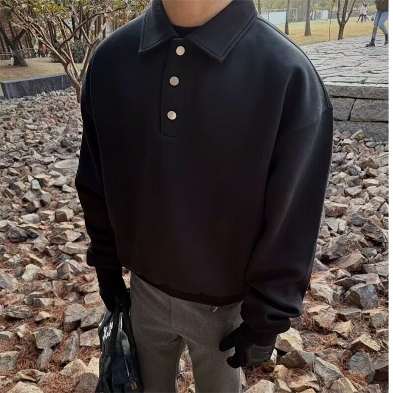 日系复古简约POLO翻领卫衣男女潮牌boxy基础百搭宽松休闲长袖上衣,男装卫衣,星座506A