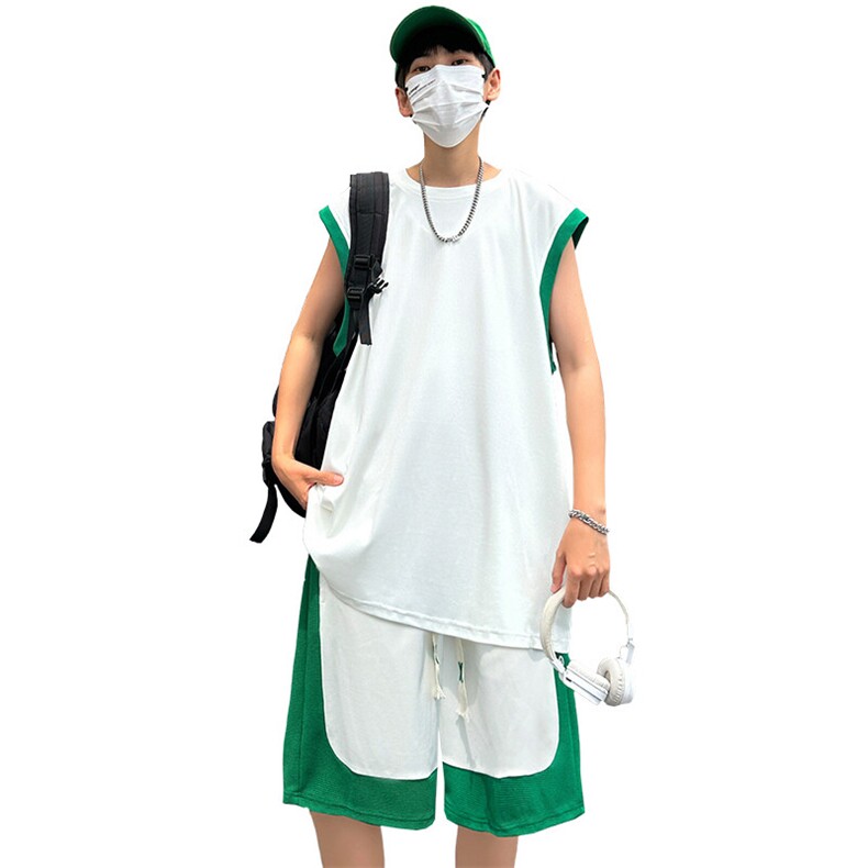 夏季现货主推大码港风情侣无袖背心五分裤冰丝日系套装S03P48,男装牛仔裤,电商B226-2（原B217-2）