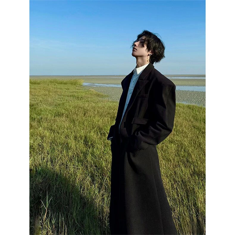 原版+垫肩~韩系毛呢大衣男休闲过膝长款风衣外套Y996-P125,男装风衣,星座1004-3