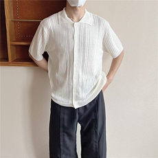 美式复古镂空方领短袖针织衫夏季时髦宽松慵懒蕾丝半袖高级男衬衣，男装T恤，星座218-1（原230）