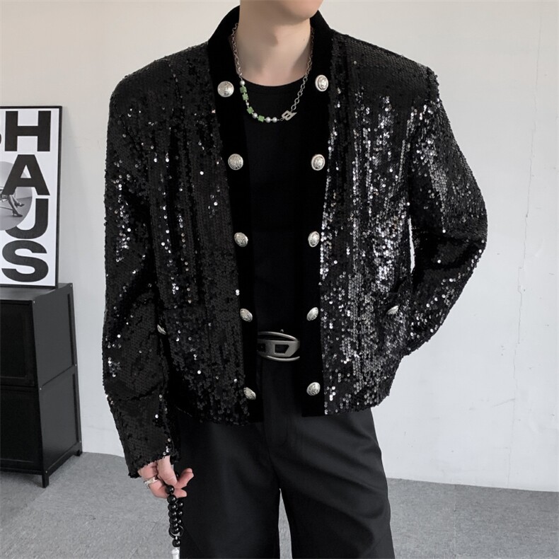 明星同款年会演唱会短款开衫短款西服外套男亮片西装夹克外套,男装西服,星座909