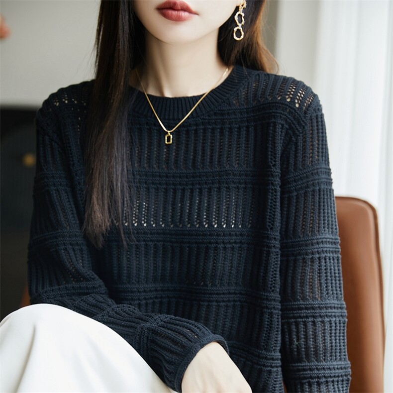 2025年秋季新款百搭女士圆领长袖针织衫,针织衫/毛衣,丹芙娇羊绒
