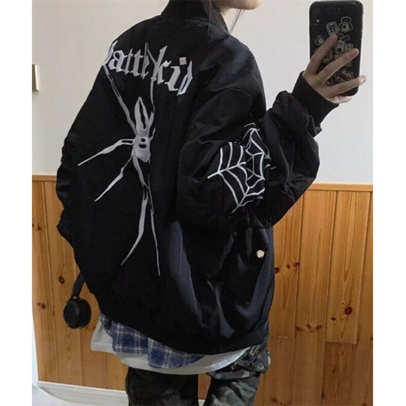 早春新款外套蜘蛛印花棒球服男女春秋宽松机车夹克上衣 JK355图片