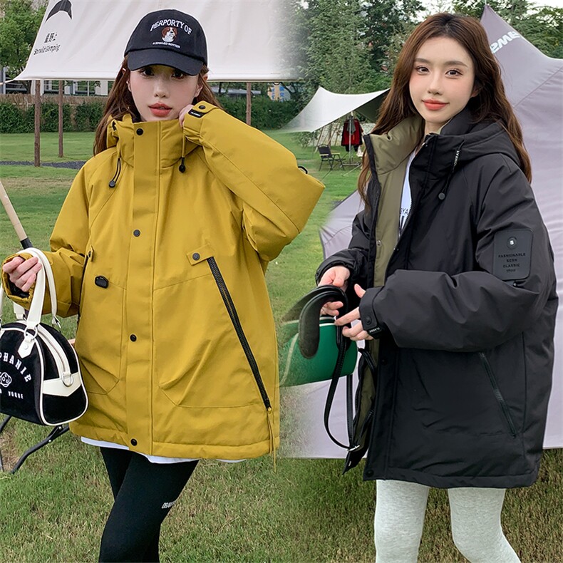 现货主推2024冬季加厚休闲百搭保暖连帽冲锋衣外套防风棉衣,女装棉衣/棉服,星宇服饰