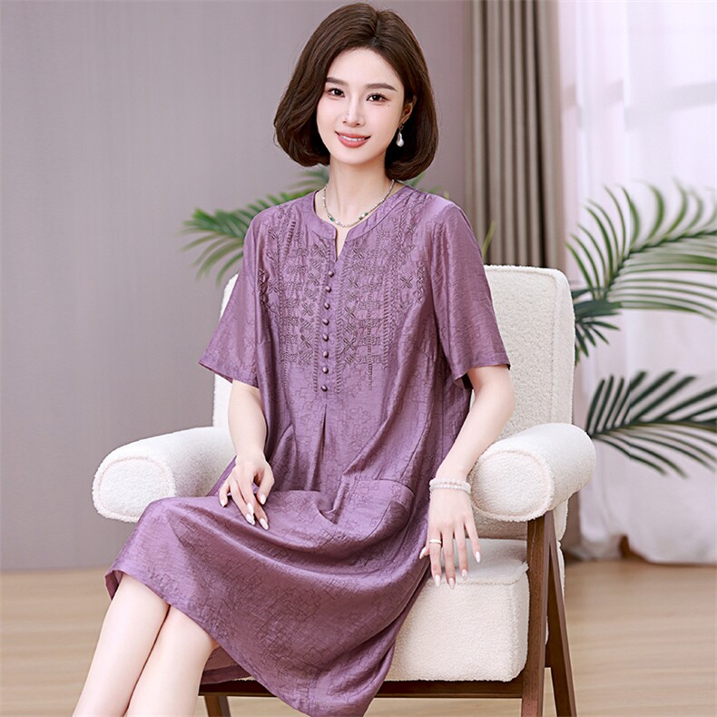 大码女装胖MM天丝连衣裙夏宽松中年胖妈妈夏装薄款遮肚中长款裙子,女装连衣裙,独衣靓
