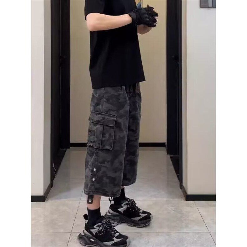 CP1180-P49高街迷彩牛仔短裤男夏季新款工装七分裤宽松阔腿裤,男装牛仔裤,电商B323A