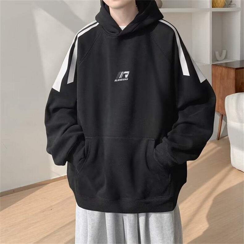 2024新款美式拼接印花连帽帽衫加绒卫衣街头宽松潮现货W8479-P58,男装卫衣,星座512-4