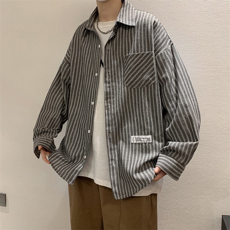 条纹衬衫韩版2022春季新款宽松休闲上衣外套日系衬衣W2741-P32,男装衬衫,星座512-2