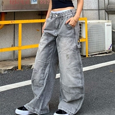 美式高街复古拼接直筒工装牛仔裤男宽松2025新款水洗痞帅伐木裤子，男装牛仔裤，星座506A