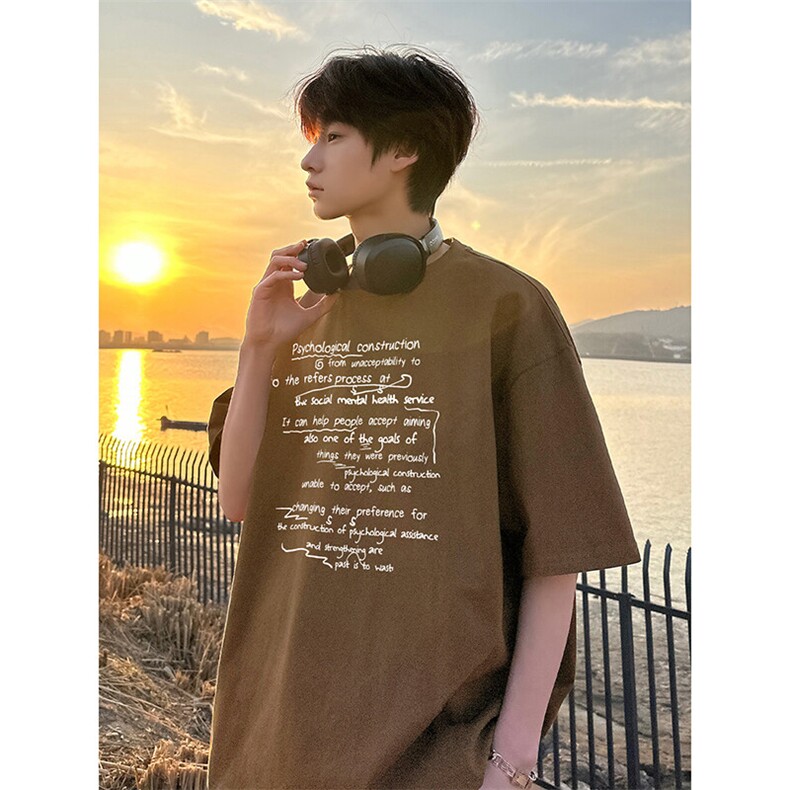 美式复古休闲潮流宽松短袖时尚圆领纯棉T桖上衣HY730TP20,男装T恤,电商A102B