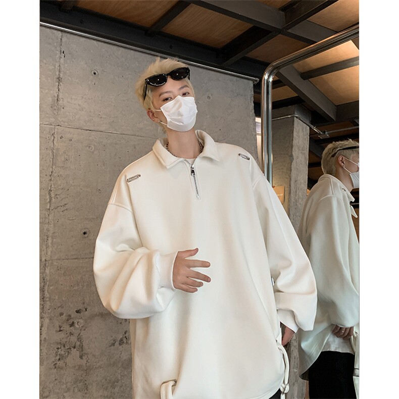 405A美式高街设计感金属气眼拉链翻领卫衣WY24812-P68控88,男装卫衣,星座405A