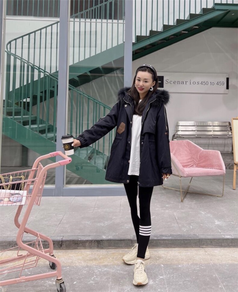 重工袖口狐狸毛狐狸毛领刺绣派克服外套，其它，金地雪