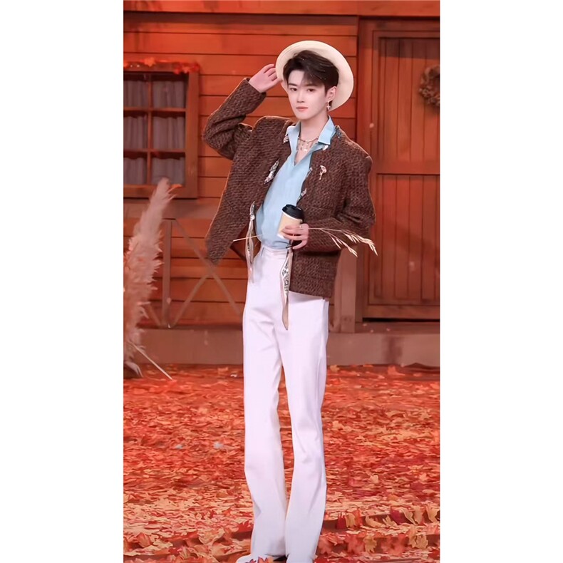 【现货】咖色丝巾小香风粗花呢夹克cleanfitJK05002特P110,男装夹克,星座1004（原星座815-3）