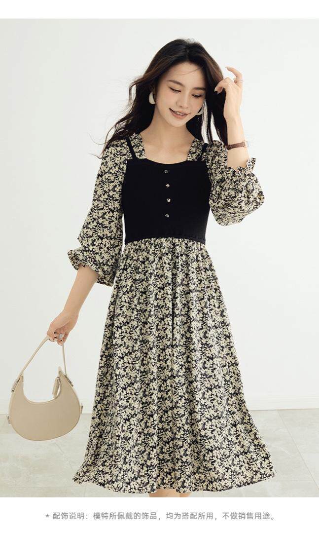 【现货】22秋季新品针织拼接雪纺连衣裙，女装连衣裙，"JINI PIUS及加"