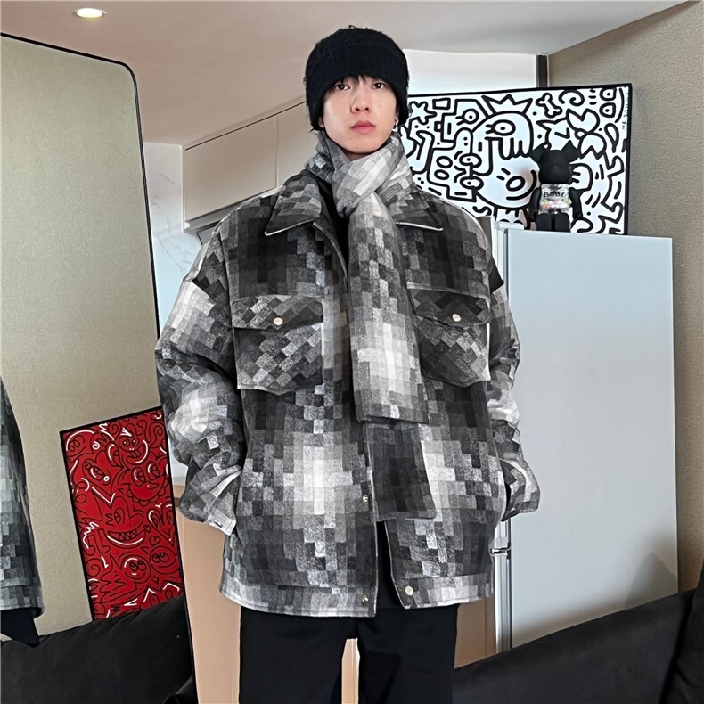 A450-JK707-P140控价198马赛克冬季加厚夹棉夹克外套上衣棉服ins,男装棉衣,电商A450