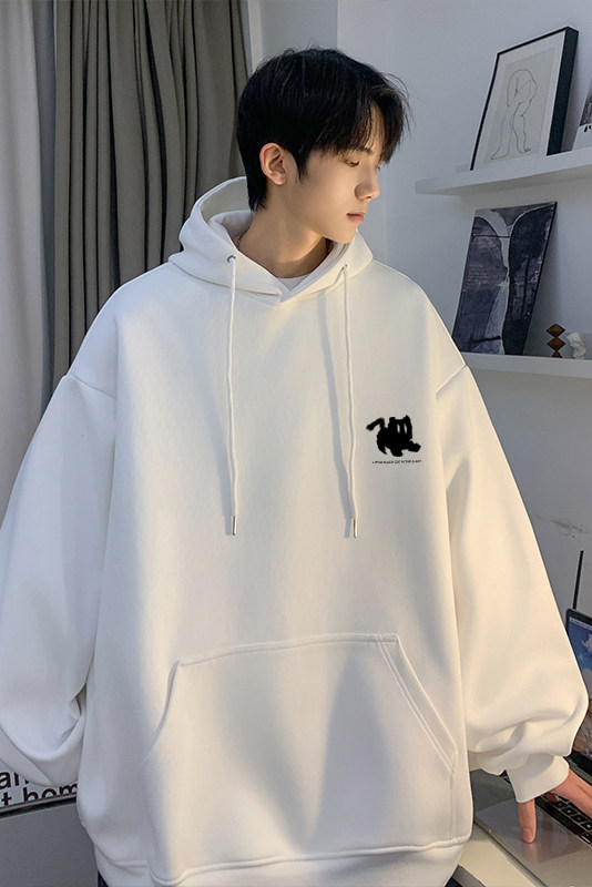 秋季新款宽松日系小猫印花男生休闲连帽卫衣JK23376特批35-控58,男装卫衣,星座605(原A050)