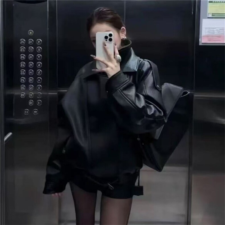 网图直播荔枝纹蛋白皮【伯明翰黑武士】外套JK501-P108，女装短外套，星座1213